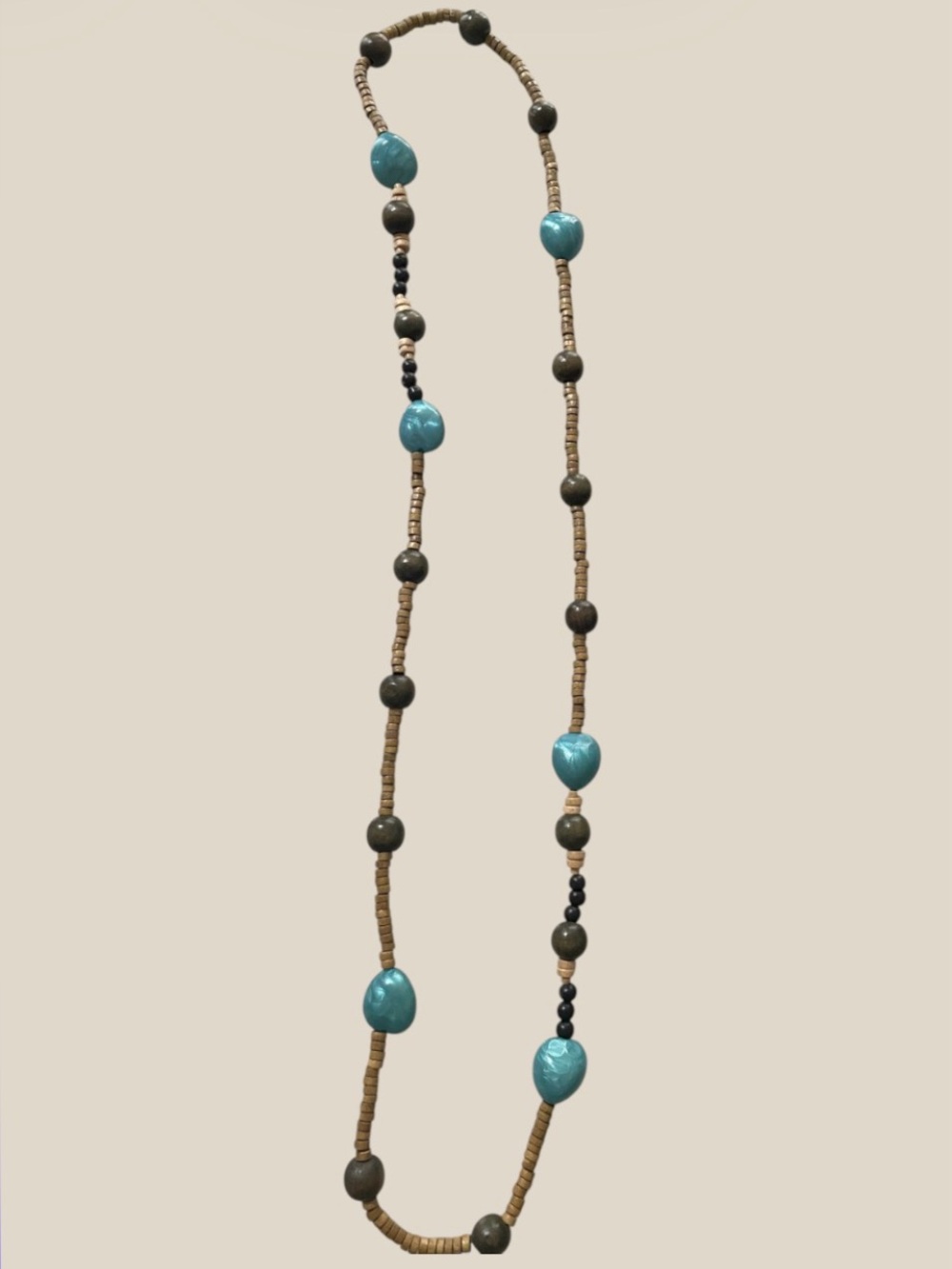 Turquoise and Brown Beaded Long Necklace - Women Jewelry